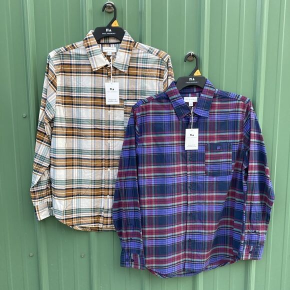 Men's Long Sleeve Button Down Plaid Stretch Oxford Tartan Shirt 2-Pack Size L - Picture 2 of 15